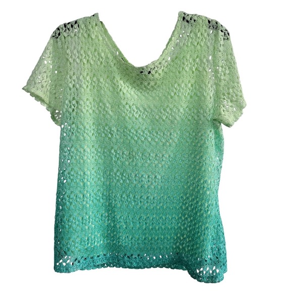 Notations Tops - Notations Summer Ombre Crochet Top Green Aqua Short Sleeve‎ Lightweight Size XL